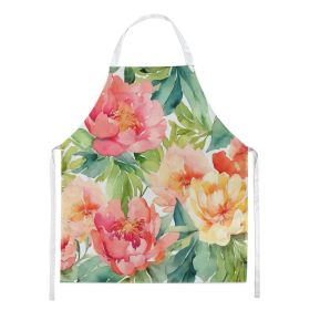 Indiana Peonies in Watercolor Apron Cooking Kitchen Server Baking Crafts Gardening for Adult Women Men, Unisex, Large, Multicolor