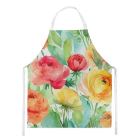 Ranunculus in Watercolor Apron Cooking Kitchen Server Baking Crafts Gardening for Adult Women Men, Unisex, Large, Multicolor