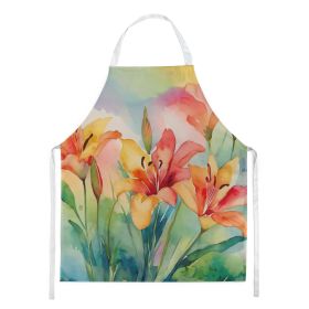 Lilies in Watercolor Apron Cooking Kitchen Server Baking Crafts Gardening for Adult Women Men, Unisex, Large, Multicolor