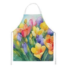 Freesias in Watercolor Apron Cooking Kitchen Server Baking Crafts Gardening for Adult Women Men, Unisex, Large, Multicolor