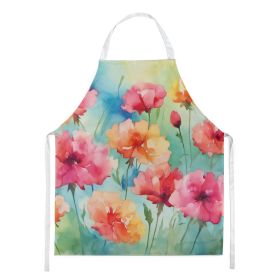 Carnations in Watercolor Apron Cooking Kitchen Server Baking Crafts Gardening for Adult Women Men, Unisex, Large, Multicolor