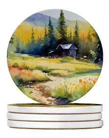 Montana Bitterroot in Watercolor Large Sandstone Coasters Pack of 4 Absorbent Round Coasters Decor Gifts for Men or Women, 4 in, Multicolor