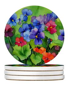 Illinois Violet in Watercolor Large Sandstone Coasters Pack of 4 Absorbent Round Coasters Decor Gifts for Men or Women, 4 in, Multicolor