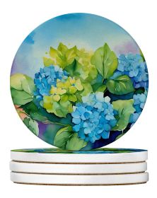Hydrangeas in Watercolor Large Sandstone Coasters Pack of 4 Absorbent Round Coasters Decor Gifts for Men or Women, 4 in, Multicolor