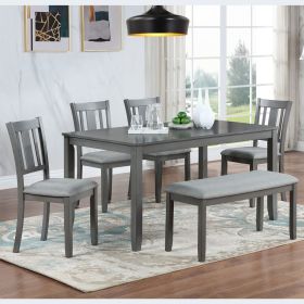 6 Piece Kitchen Dining Set, Rectangular Wooden Dining Table with 4 Upholstered Chairs and a Bench, Dining Table Set for 6 People, Living Room (Color: as Pic)