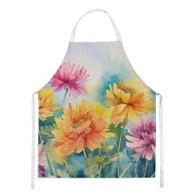 Chrysanthemums in Watercolor Apron Cooking Kitchen Server Baking Crafts Gardening for Adult Women Men, Unisex, Large, Multicolor (Default: Default)