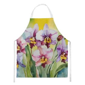 Orchids in Watercolor Apron Cooking Kitchen Server Baking Crafts Gardening for Adult Women Men, Unisex, Large, Multicolor (Default: Default)