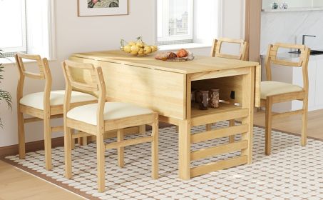 TOPMAX Modern 5-Piece 47.2'' Extendable Wood Square Dining Table Set with Two 11.8-inch Drop Leaves (Color: as Pic)